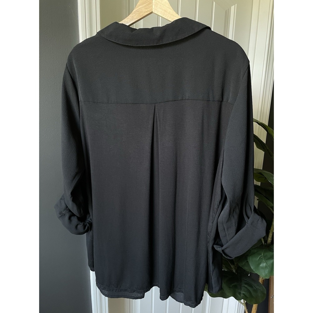 Ava & Viv Collared Roll Tab L/S Woven Blouse Lightweight Black 2X Plus - Picture 6 of 7